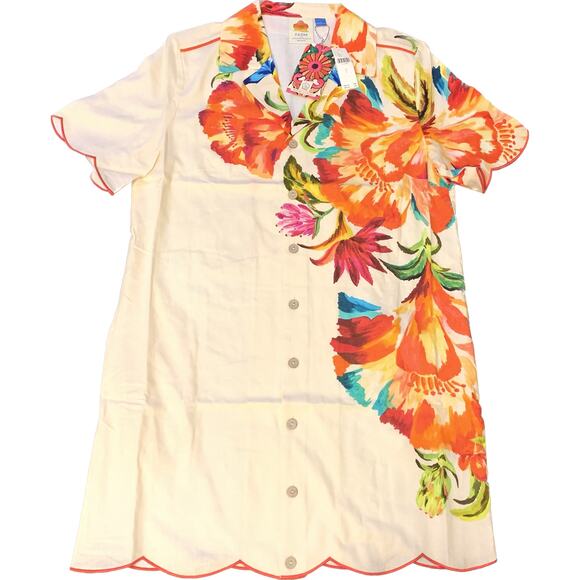 Lg- Farm Rio Anthropologie Womens Shirt Dress Lg Linen Blend Floral Button Front - Picture 14 of 15